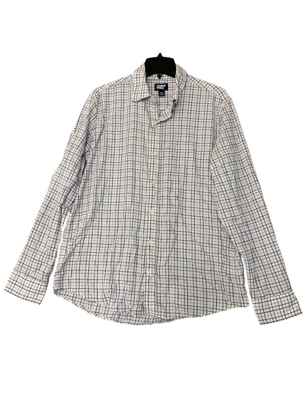 NWOT Lands' End Men's L Long Sleeve Purple Plaid Button-Down Flannel Shirt